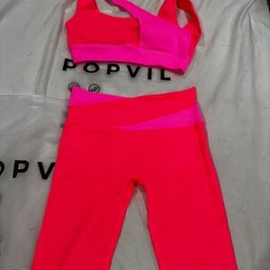 Popvil Two Tone Pink & Watermelon Red Activewear Set - NWT